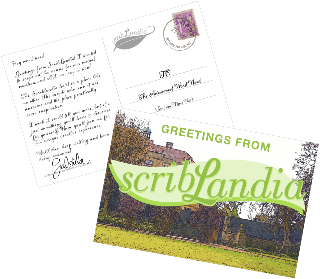Greetings from ScribLandia postcard front and back